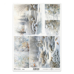 ITD Reispapier Decoupage Bastelpapier Serviettentechnik-R2557 Wintergarten, Vögel, Schneeflocken