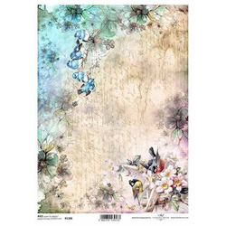 ITD Reispapier Decoupage Bastelpapier Softpapier, R1386 Vögel, Blumen, Handschrift