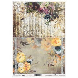 ITD Reispapier Decoupage Bastelpapier Softpapier, R1832 Blumen, Noten, Band, Spitze, Aquarell,