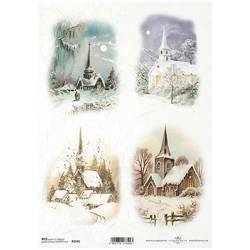 ITD Reispapier Decoupage Bastelpapier Softpapier Serviettentechnik, Winteransichten, Kirche R2145