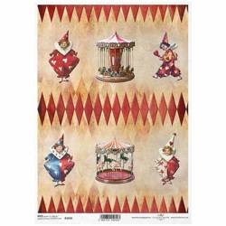 ITD Reispapier Decoupage Bastelpapier, Zirkus, Karussell, Rhumba, Clown R1650