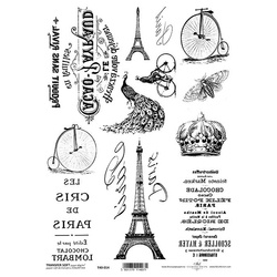 ITD Transferpapier für decoupage, SOFT A4 T40-014 Retro Eiffelturm Pfau