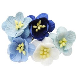 KIRSCHBLÜTEN 25mm 50Stk Scrapbooking Maulbeerpapier Blumen, blau mix