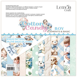 LEMONCRAFT 18Blatt 20x20cm doppelseitig Scrapbooking Papier 250g, Cotton Candy Boy - Ausschneidbare Elemente