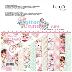LEMONCRAFT 18Blatt 20x20cm doppelseitig Scrapbooking Papier 250g, Cotton Candy Girl - Ausschneidbare Elemente