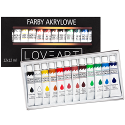 LOVEART Acrylfarben 12x12ML Acrylset Farben Farbenset Künstlerfarbe Malfarben