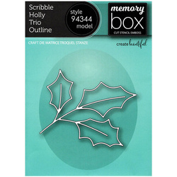 MEMORY BOX Stanzformen Set Stanzschablone Scrapbooking Die Cut, Scribble Holly Trio Outline Stechpalme