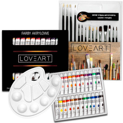 Malset LOVEART Acrylfarben 24x12ml + Pinsel + Malpalette / Pinselset Farbenset