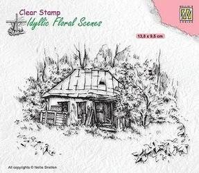 NELLIE'S Transparent Acryl Stempel Motivstempel Clear Stamp, Hütte Landschaft
