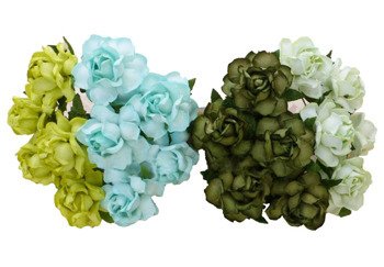 ROSEN Cottage 25mm 20Stk Scrapbooking Maulbeerpapier Blumen Flower, grüne mix