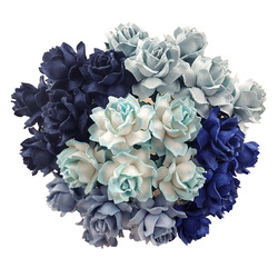 ROSEN Cottage 30mm 25Stk Scrapbooking Maulbeerpapier Blumen Flower, blau mix