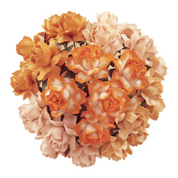 ROSEN Cottage 30mm 25Stk Scrapbooking Maulbeerpapier Blumen Flower, orange mix