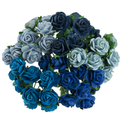 ROSEN Geöffnete 15 mm 50 Stk. Scrapbooking Maulbeerpapier Blumen Flowers blau mix