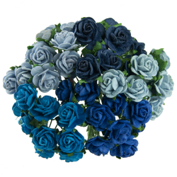 ROSEN Geöffnete 25 mm 50 Stk. Scrapbooking Maulbeerpapier Blumen Flowers blau mix