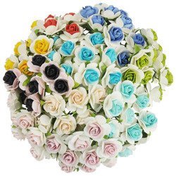 ROSEN Geöffnete 25mm 100Stk Scrapbooking Maulbeerpapier Blumen Flowers mehrfarbig