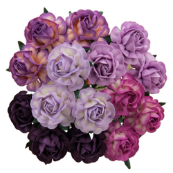 ROSEN Tea 40mm 50Stk Scrapbooking Maulbeerpapier Blumen Flower, lila rosa mix