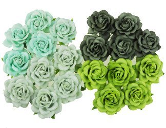 ROSEN Trellis 40mm 20Stk Scrapbooking Maulbeerpapier Blumen Flower, grüne mix