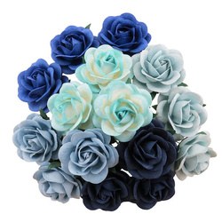 ROSEN Trellis 40mm 25Stk Scrapbooking Maulbeerpapier Blumen Flower, blau mix