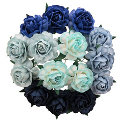 ROSEN Trellis 40mm 25Stk Scrapbooking Maulbeerpapier Blumen Flower,  mix blau