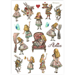 Reispapier Decoupage Bastelpapier A4 - Stamperia - Alice Elemente von Alice im Wunderland