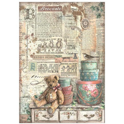 Reispapier Decoupage Bastelpapier A4 - Stamperia - Brocante Antiquitäten Teddybär