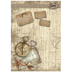 Reispapier Decoupage Bastelpapier A4 - Stamperia - Meer Land Kompass