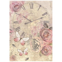 Reispapier Decoupage Bastelpapier A4 - Stamperia - Shabby Rose Uhr