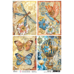 Reispapier Decoupage Bastelpapier Ciao Bella für A4 Decoupage - Esprit De Voyage Card Schmetterlinge Libellen Kolibris Luftballon