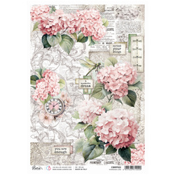 Reispapier Decoupage Bastelpapier Ciao Bella für A4-Decoupage - Timeless Moment Hydrangea land - Hortensien, Libelle