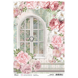 Reispapier Decoupage Bastelpapier Ciao Bella für A4-Decoupage - Timeless Moment Whispering garden - Fenster in Blumen