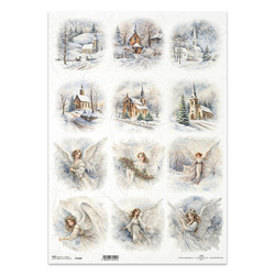 Reispapier Decoupage Bastelpapier für Decoupage A3 ITD-1268L Engel Kirchen Winter