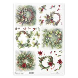 Reispapier Decoupage Bastelpapier für Decoupage A3 ITD-1273L Weihnachtsgirlanden