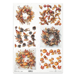 Reispapier Decoupage Bastelpapier für Decoupage A3 ITD-1335L Herbstgirlanden Kürbisse Äpfel