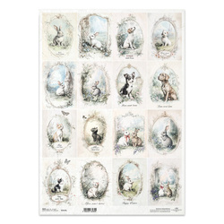 Reispapier Decoupage Bastelpapier für Decoupage A3 ITD-1412L Osterhasen Katzen und Hunde