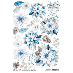 Reispapier Decoupage Bastelpapier für Decoupage A4 - Elegance of Blue - Frozen poinsettia