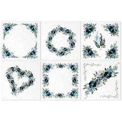 Reispapier-Set, blaue Blumen- ITD 6tlg