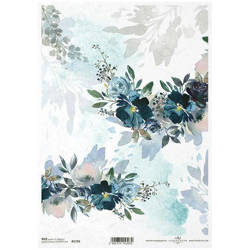 Reispapier für Decoupage, Blaue Blumen ITD-R1730 - A4