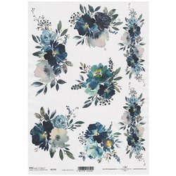 Reispapier für Decoupage, Blaue Blumen ITD-R1731 - A4