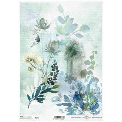 Reispapier für Decoupage, Blaue Blumen, ITD-R1732 - A4