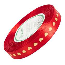 Rotes Satinband mit goldenen Herzen 12mm 23m