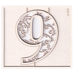 SCRAPINIEC Dekorpappe Die Cut Chipboard Dekoration Ornament, Monogramm "9"