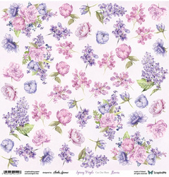 SCRAPandME 30x30cm einseitig Scrapbooking Papier 250g, Spring Purple Flowers