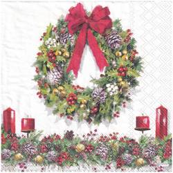 SERVIETTEN 1 Stück Motivservietten Decoupage Napkin 33x33cm, Bow on Wreath Weihnachtskranz