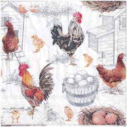 SERVIETTEN 1 Stück Motivservietten Decoupage Napkin 33x33cm, Chicken Farm Hähne Hühner