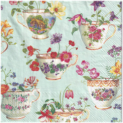 SERVIETTEN 1 Stück Motivservietten Decoupage Napkin 33x33cm, Cup of Flowers Tassen mit Blumen