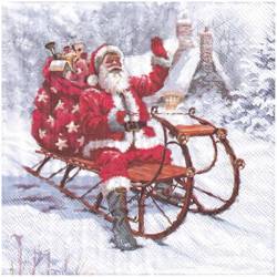 SERVIETTEN 1 Stück Motivservietten Decoupage Napkin 33x33cm - Der Weihnachtsmann auf dem Schlitten