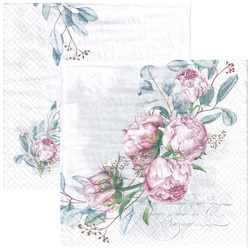 SERVIETTEN 1 Stück Motivservietten Decoupage Napkin 33x33cm, Emilia, Blumen, Pfingstrosen