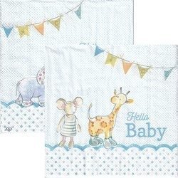 SERVIETTEN 1 Stück Motivservietten Decoupage Napkin 33x33cm - Hallo Baby hellblau