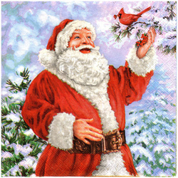 SERVIETTEN 1 Stück Motivservietten Decoupage Napkin 33x33cm - Happy Santa Claus mit Vogel Weihnachtsmann