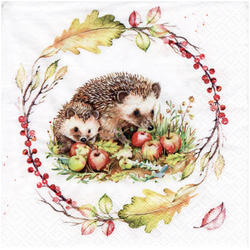 SERVIETTEN 1 Stück Motivservietten Decoupage Napkin 33x33cm, Hedgehog Autumn Feast